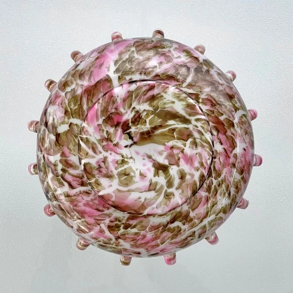 Ruffle Edge Pink and Brown Glass Centerpiece Bowl - Picture 7 of 8